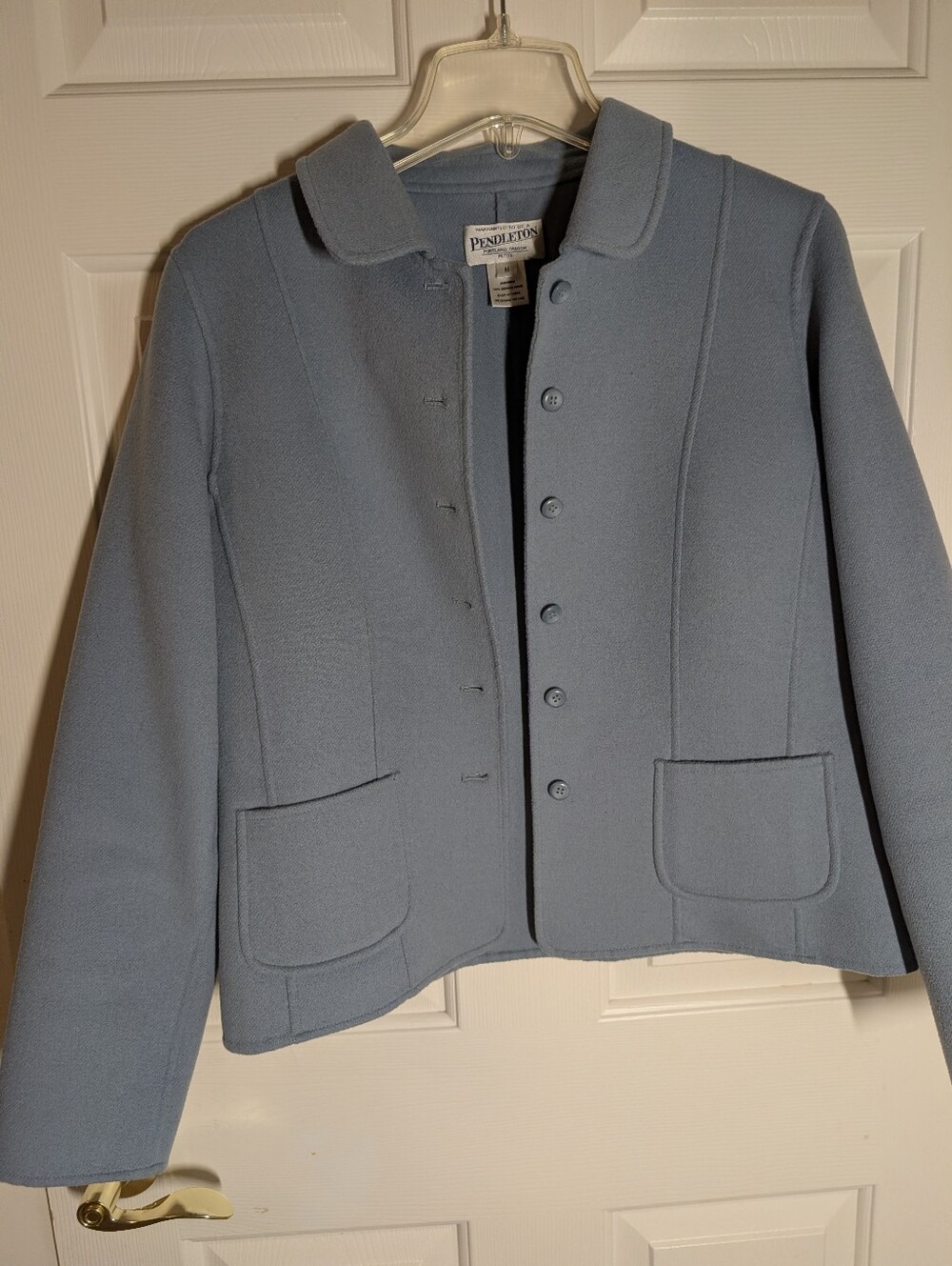 Vintage Pendleton Powder Blue Merino Wool Jacket Blazer Petite Medium